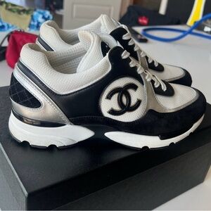 CHANEL Black White Silver Logo Sneaker Box Label